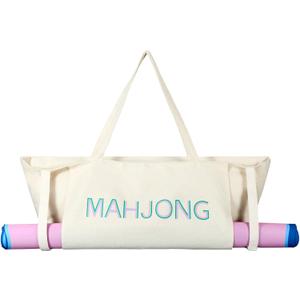 Abbylike 28x9 Inches Mahjong Bag for Rolled Mat Tiles Racks Pushers Accessories Empty Mahjong Canvas Tote Bag with Zipper Closure Outer Pockets Lining Large Capacity(White)