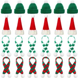 Bencailor 24 Pcs Mini Knit Santa Hats Tiny Christmas Scarf and Hats Set Mini Scarf for Crafts Small Christmas Tree Ornaments Decorations for DIY Craft Art Snowman Doll (Green)
