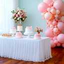 2-Pack White 2-in-1 Tulle Tablecloth for 6-Foot Rectangular Table Stretch Fitted Table Skirt & Cover for Baby Shower, Bridal, Birthday, Princess Party