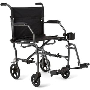 Medline Ultralight Transport Wheelchair, 19" Wide Seat, Foldable Chair with Desk-Length Arms, Metallic Silver Frame - Lightweight, Compact, Portable