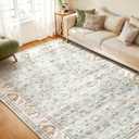 WITSHOCK 8x10 Area Rugs for Living Room: Machine Washable Non Slip Vintage Carpet - Low Pile Lightweight Print Rug for Bedroom Dining Room Kitchen Table - Stain Resistant for Household (Light Blue)