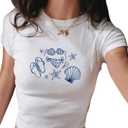 QJQ Women's Letter Graphic Bow Short Sleeve Crewneck Crop Tops Y2K Slim Fit Cute T Shirts Casual Trendy Tees (White, XS)