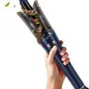 Rotating Curling Iron, Prizm Automatic Hair Curler for Shiny & Effortless Curls, 4 Temp Up to 450& Timer & Dual Voltage Anti-Scald Curling Wand & Lightweight for Travel, Tangle-Free,1 Inch, Blue