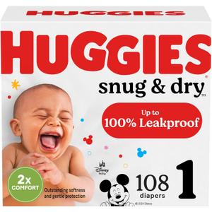Huggies Size 1 Diapers, Snug & Dry Newborn Diapers, Size 1 (8-14 lbs), 108 Count