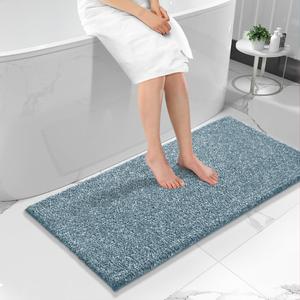 Yimobra Bathroom Rugs Mat, Extra Soft Comfortable Bath Rugs, Non-Slip, Water Absorbent and Thick Bathroom Floor Mats, Machine Washine, Shaggy Rugs for Shower Bathtubs, 56" x 24", Blue Grey&White