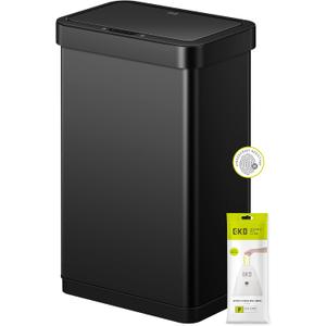 EKO EcoNova 13.2 Gallon/ 50L Automatic Sensor Kitchen Trash Can, Stainless Steel Touchless Garbage Bin with Soft-Close &Stay-Open Lid, Fingerprint-Resistant, Matte Black