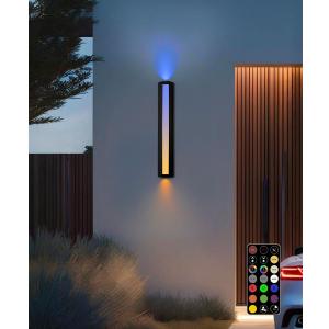 RGB Outdoor Wall Lights, 23.6 LED Long Exterior Porch Sconce Lights Wall Mount, Up and Down Patio Lighting Fixtures with Remote Control, for House, Garage, 1 Pack