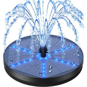 Solar Bird Bath Fountains Upgraded, 4W Solar Powered Water Fountain Pump with 4000 Battery, 7 Nozzles & 4 Fixers, Colorful LED Lights for Garden, Pond, Swimming Pool, Fish Tank, and Outdoor