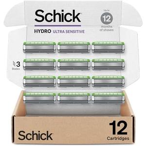 Schick Hydro Ultra Sensitive Razor Refills, 12ct | 3 Blade Razor Heads for Men, Shaving Blades, 12 Refills