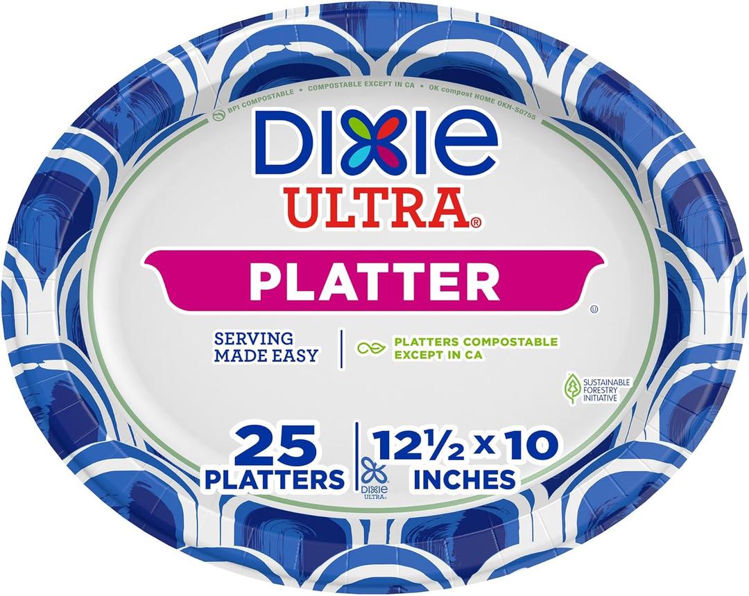 Dixie Ultra Disposable Paper Platters, 10" x 12.5", 25 Count  Durable, Sturdy Design