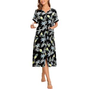 YOZLY House Dress Womens Embroidered Housecoat Short Sleeve Duster Robe with Front Pockets S-3XL (XXXL)