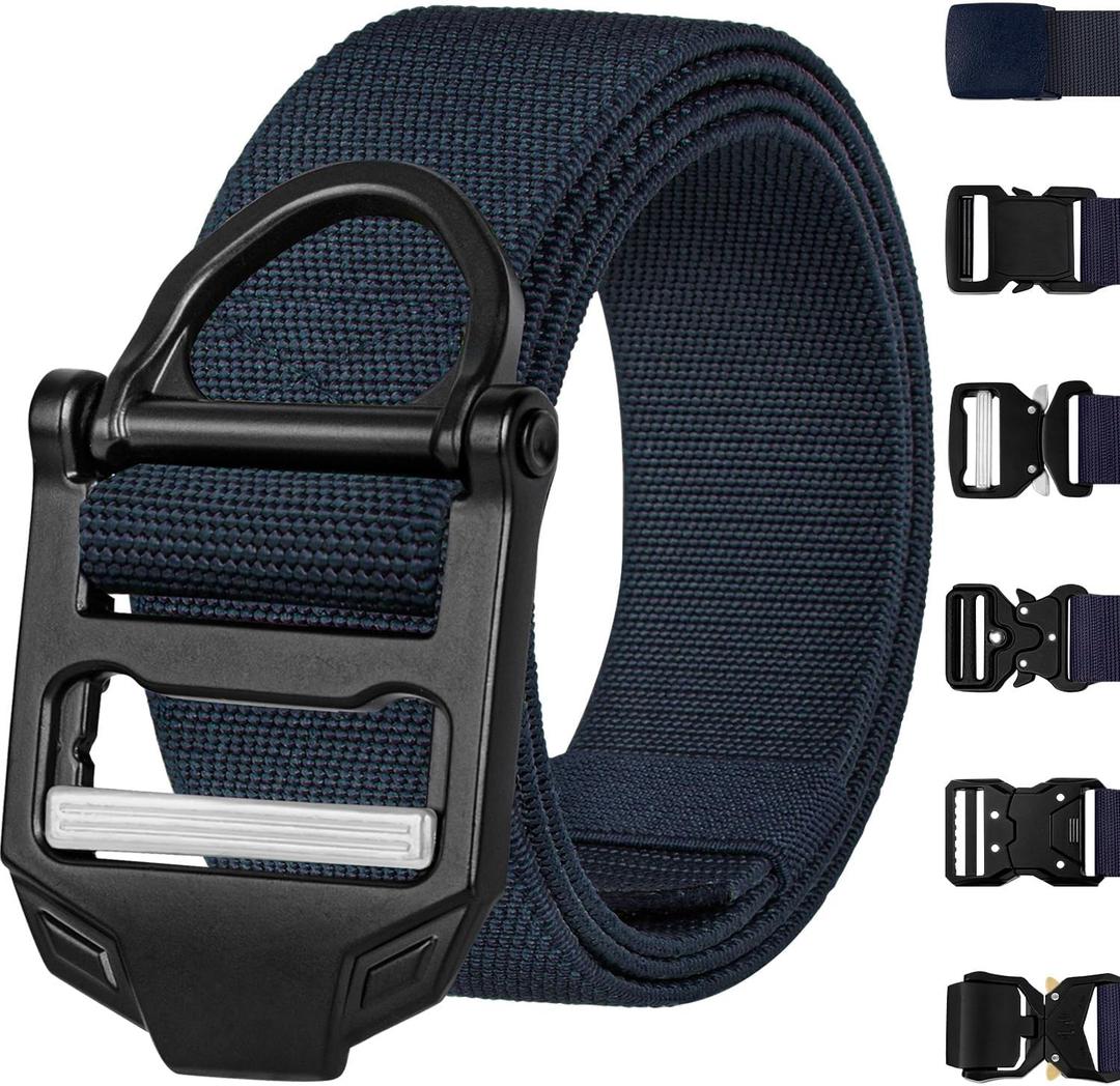 TECEUM Tactical Belt – Navy Blue B4 M – Heavy-Duty Military, Work, Hiking, Rigger, Utility, EDC Men’s Belts – Quick-Release – Nylon Web