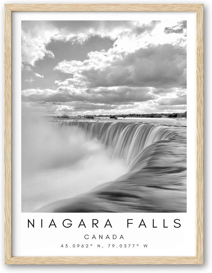 HesenDot 12x16in Niagara Falls Framed Wall Art, Black and White Waterfall Canvas Print, Modern Iconic Nature Photo Poster Wall Decor for Living Room Bedroom Study Home Office Gallery, Pack of 1