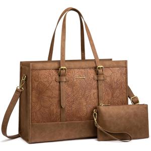 LOVEVOOK Laptop Tote Bag for Women,15.6 Inch Vintage Laptop Bag with Clutch Purse, Large Capacity Leather Work Bag, Computer Bag Office Business Briefcase, Casual Handbag for Travel College Teacher