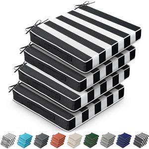 Leinuosen 4 Pcs Patio Cushion Covers 19'' x 19'' x 3'' Outdoor Cushion Covers Replacement Waterproof Slipcover Furniture Protectors with Zipper Ties Handle, Cover Only(Black Cabana Stripe)