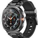 amBand for Samsung Galaxy Watch Ultra (2024) Bands for Men, Metal Connector Rugged Strap for Galaxy Watch 7 Ultra 47mm, Sport Accessories with 9H Tempered Glass Screen Protector - Black/Black