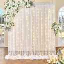 10FT x 7FT White Sheer Curtains with Lights String Tulle Curtain for Living Room Bedroom Parites Wedding Birthday Decorations 2 Panels 60" Wｘ84 L