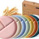 9-Inch Large Multicolor Wheat Straw Divided Plates  Unbreakable 3-Compartment Plates for Portion Control & Healthy Eating Microwave & Dishwasher Safe  Eco-Friendly & Reusable (8)