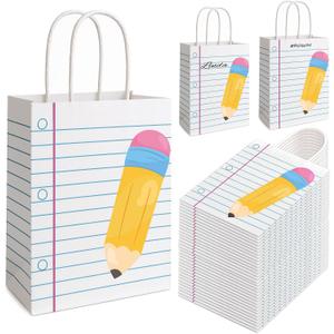 FOGWOWO 36Pcs Back to School Gift Bags Teacher Gift Bags Bulk School Gifts Bag with Handles,Pencil Notebook Line Teacher Appreciation Gifts End of Year Teacher Gifts Bags for Graduation Retirement Wrapping Supplies