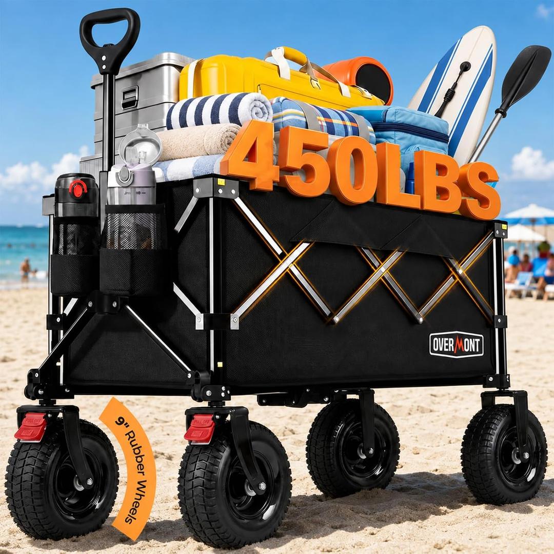 Overmont 200L Beach Wagon with 9" Big Pneumatic Rubber Wheels, 450 lb Load