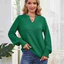 Womens Tops Dressy Casual Long Sleeve Shirts Loose V Neck Business Work Tunic Blouses (Green, L)