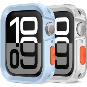 Amizee 2 Pack Rugged Case Compatible with Apple Watch Case Series 11/10 42mm, Soft TPU Shockproof Bumper Drop Proof Protective Cover for iWatch (Light Blue/Clear)