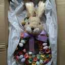 National Tree Company 24 in Artificial Easter Wreath Decorated with Colorful Wood Curl Flower Blooms, Pastel Eggs, Ribbon, Bunny Head, Indoor or Covered Outdoor Easter Decoration, Front Door Wreath