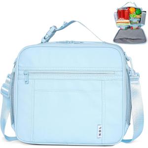 NOL Kids Lunch Bag - Kids 3+ Reusable Insulated Lunch Box with Zipper Closure Buckle Handle Adjustable Long Shoulder Strap, Easy-Clean Waterproof Fabric, Children Lunch Tote Bag for School -Light blue