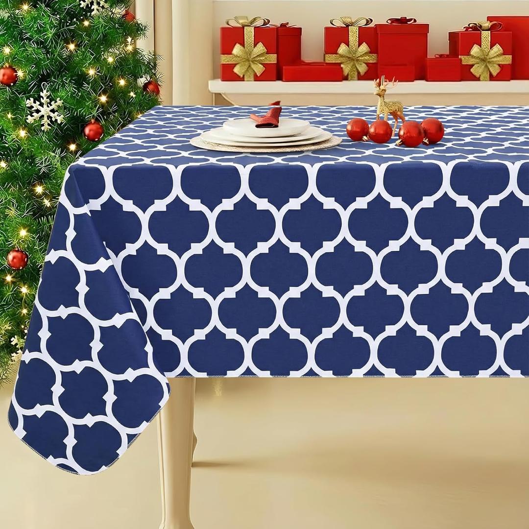 Smiry Rectangle Table Cloth, Waterproof Vinyl Tablecloths with Flannel Backing for Rectangle Tables, Wipeable Spillproof Plastic Tablecloth for Dining, Camping, Indoor and Outdoor (60"x84", Navy)