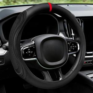 XCBYT Steering Wheel Cover - Black Leather Steering Wheel Wrap Great Grip with 3D Honeycomb Quick and Effortless Installation Non-Slip Silicone Inner Ring for Women Man Universal Fit 14.5-15 Inch