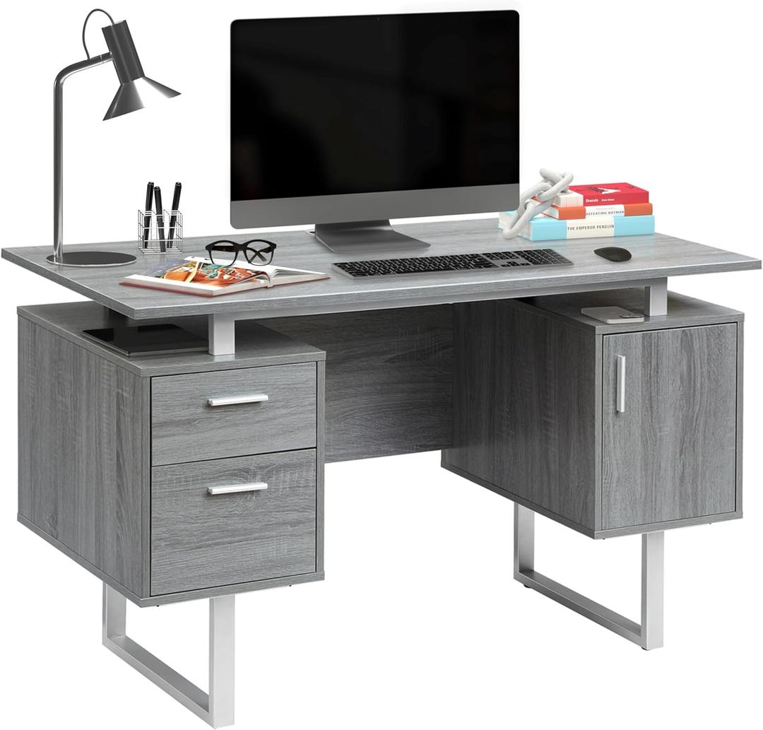 Techni Mobili Modern Office Desk with Storage, Gray (Grey)