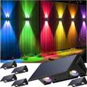 Fence Lights Solar Powered, 6-Pack Solar Fence Lights Up/Down Flexible Buttons, IP67 Waterproof for Outdoor, 100LM Bright, Auto Dusk to Dawn for Wall/Stairs/Yard/Railing/Deck/Pathway (White & RGB)