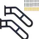 2 Pack Bent Stair Handrails for Outdoor StepsHand Railings for 1-3 Steps with Black Matte FinishWall Mounted Railings Safety Grab Bar with 2 Anti-Skid Crossbar for Garage, Porch, Garden, Yard