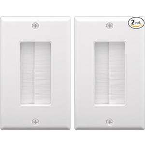 VCE Brush Wall Plate Cable Pass Through, Single Gang Decorator Wall Cover for Low Voltage Cables, InWall Cable Management for Wall Mount TV (White), 2Pack