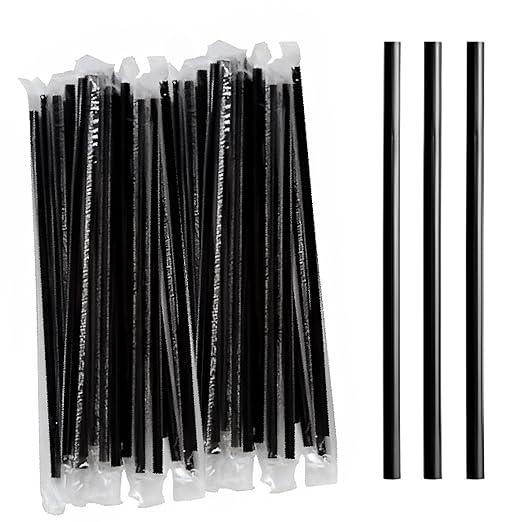 Concession Essentials Jumbo 7.75" Tall Black Wrapped Standard Plastic. Pack of 1000 Count. Black - Wrapped Straws.