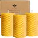 Beeswax Pillar Candles Set of 3 - Handmade Pure Beeswax Rolled Candles for Gift & Home Decor (23.3 in) (Yellow)