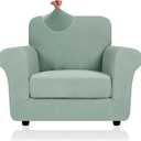 2025 Striped Chair Covers 2 Piece, Stretch Chair Slipcover with Arms for Living Room, Anti-Slip Armchair Cover with Bottom Ties, Thick Durable Washable, Soft Cozy Protector (31"-46", Pea Green)