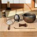 7-Piece Matcha Set with Ceramic Matcha Bowl, Bamboo Whisk (Chasen) & Holder, Sifter, Tea Scoop & Rest, Special Bamboo Tea Mat - Perfect Matcha Kit for Matcha Lovers & Gift Giving, Gilded (Gold)