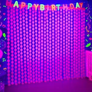 Mega-L Glow in The Dark Party Supplies, 2 Pack Neon Party Decorations 3.3 x 6.6 ft Fluorescent Fuchsia Round Tinsel Foil Fringe Curtains, Photo Booth Prop Backdrop Streamer Birthday Party Decor 4Pack
