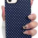Case for iPhone 12/12 Pro, Glossy Hybrid 2-Layer Hard Shell, Aesthetic Scratch Resistant Cover, Navy Blue Polka Dot