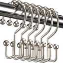Titanker Shower Curtain Hooks Rings, Rust Resistant Metal Double Glide Shower Hooks Rings for Bathroom Shower Rods Curtains, Set of 12 Hooks - Nickel