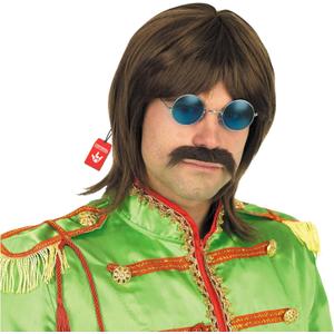 fun shack Brown Wig for Men, 70s Disco Party Wig, Rock Band Cosplay Wig with Mustache, 60s Retro Style, One Size