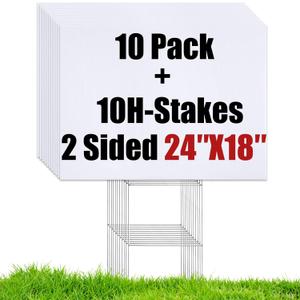 10 Large Blank Yard Signs with Stakes 18 x 24",Corrugated Plastic Lawn Sign kit for Estate Garage Sale,Party,Birthday,Wedding,Campaign,Parking,Make your own Outdoor Sign