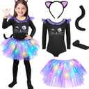 GIFTINBOX Cat Costume for Girls, Light Up Black Cat Costume, Halloween Animal Up Costumes for Kids Age 3-8, L, (Only Tail and Skirt )