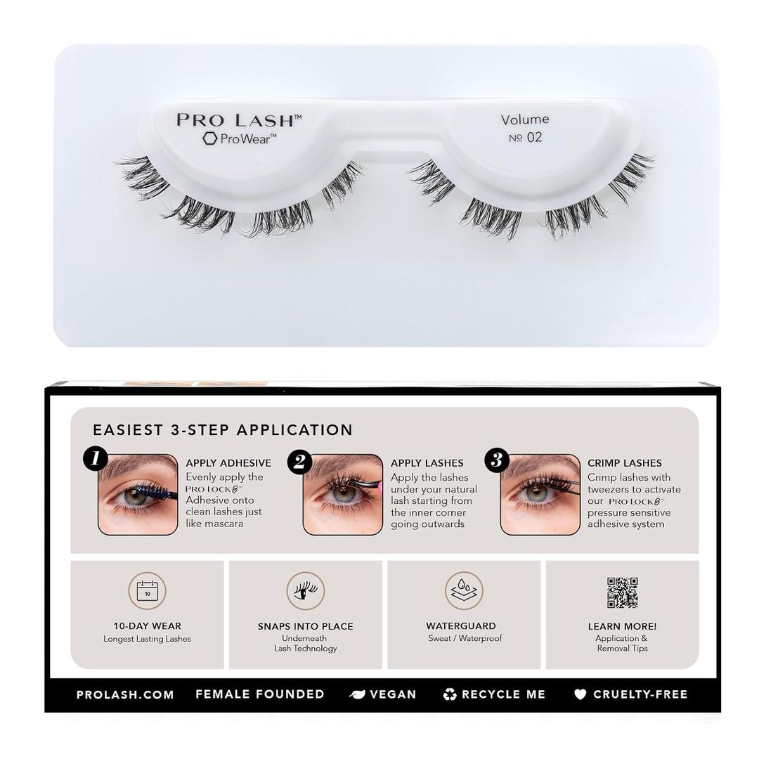 Pro Lash ProWear Professionally Styled Lash Clusters - Easiest to Apply Eyelash Cluster - 10 Day Eyelashes - Waterproof Lashes Clusters - Single Set - Volume No. 02 - Black