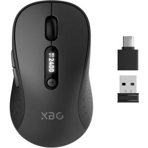 XBG B15pro Wireless Bluetooth Mouse, Bluetooth 5.0/ 4.0 & 2.4G Tri-Mode, Type-C Rechargeable with LED Screen Display, Ergonomic Silent Click for Laptop/ PC/ Tablet, Multi-Device & Office Use