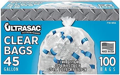 Ultrasac - Recycling Bag, 45 Gallon, 1.1 Mil, 40"x46", Clear, 100 Count w/Ties
