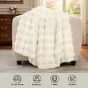 Amlie Home Faux Fur Throw Blanket for Bed, Ultra Soft Fuzzy Plush Bubble Blanket for Bedroom & Bed Decor, 108"x90", Cream White