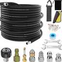 Sewer Jetter Kit for Pressure Washer,Water Jet Drain Cleaning Hose with Corner Rotating Button Spring Nose 1/4" NPT Sewer Cleaning Tool High-Pressure Nozzles,5800 PSI 50 FT