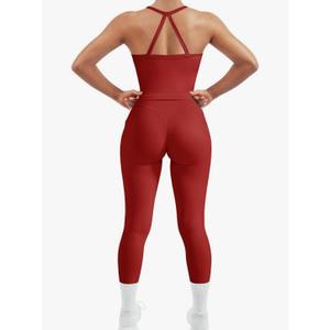 RXRXCOCO Cross Back Workout Set for Women Tank Tops Hidden Scrunch Leggings Gym Set 2 Piece Gym Outfit with Pockets S